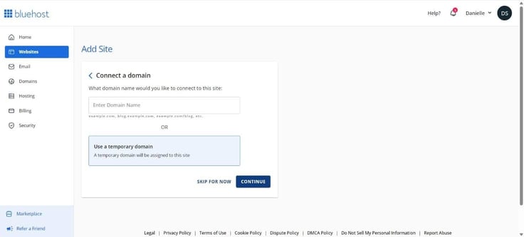 Bluehost WordPress install process