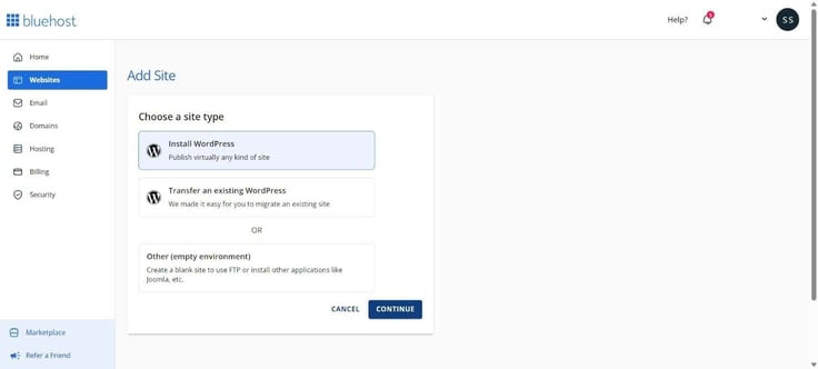 Bluehost wordpress installation