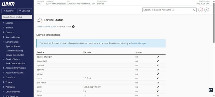 whm service status tab