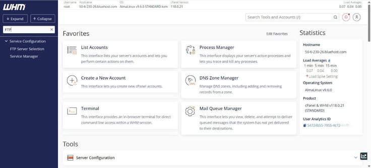 whm dashboard