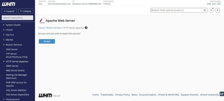 Apache web server restart
