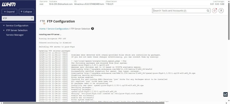 ftp configuration page