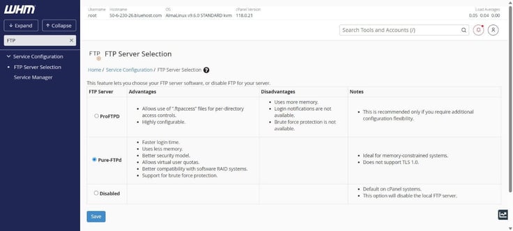 ftp server selection