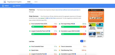 Screenshot of PageSpeed Insights 