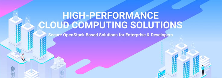 Pastel server imagery with text overlay reading high-performance cloud-computing solutions