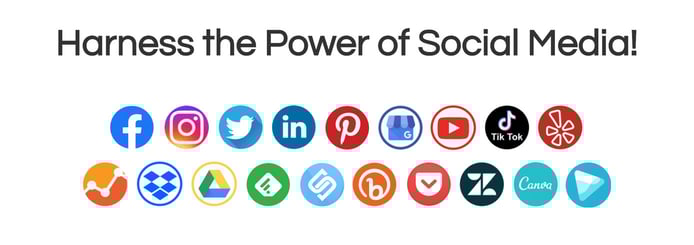 Display of Instagram logos reading: Harness the Power of Social Media.