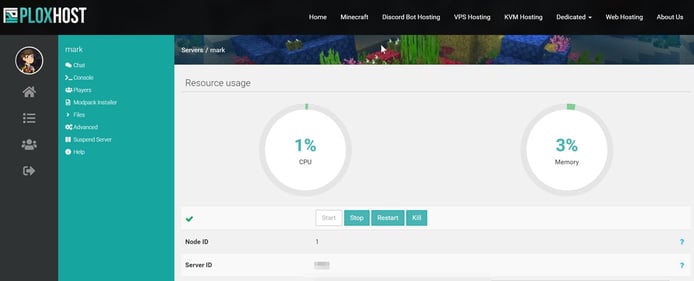 Screenshot of PlexHost dashboard