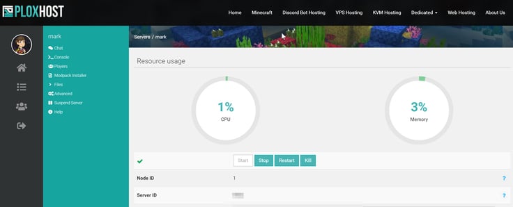 Screenshot of PlexHost dashboard