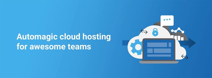 Cloud graphic and text: Automagic cloud hosting for awesome teams Cloud graphic and text: Automagic cloud hosting for awesome teams
