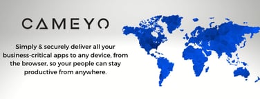 Cameyo logo with photo of world map Cameyo logo with photo of world map