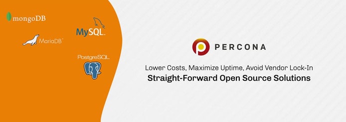 MongoDB, MySQL, MariaDB, and PostgreSQL logos with Percona logo