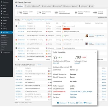 Screenshot of WP Cerber Security interface