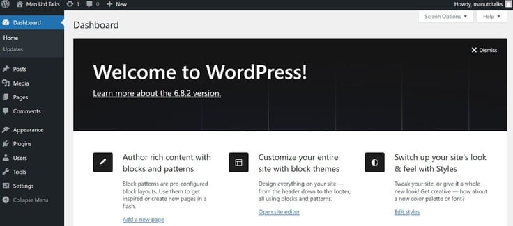 wordpress dashboard