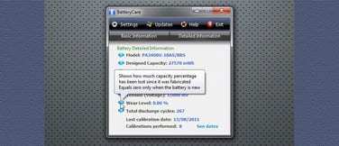 BatteryCare's detailed Information panel BatteryCare's detailed Information panel