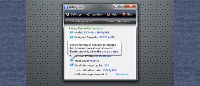 BatteryCare's detailed Information panel BatteryCare's detailed Information panel