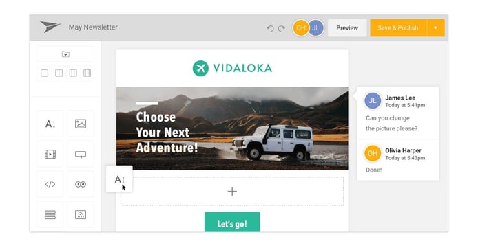 Screenshot of Mailjet Passport email builder