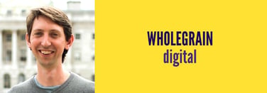 Photo of Tom Greenwood, Managing Director at Wholegrain Digital, and company logo