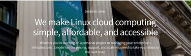 Text reading We make Linux cloud computing simple, affordable, and accessible against the Linode headquarters