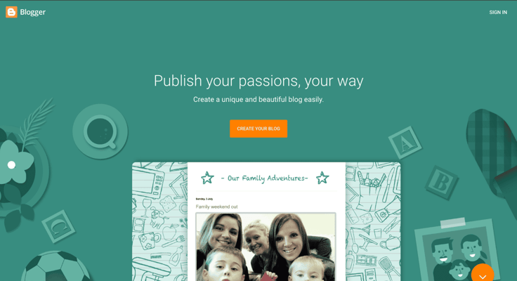 Blogger homepage screenshot