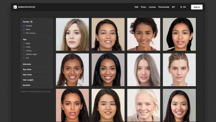 Screenshot of Generated Photos interface Screenshot of Generated Photos interface