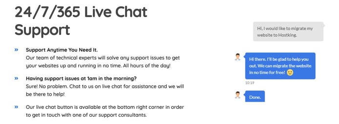 Screenshot of Hostking support features