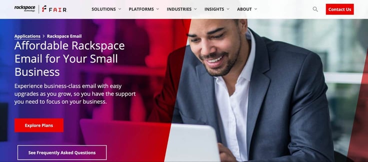 a screenshot of Rackspace email webpage a screenshot of Rackspace email webpage