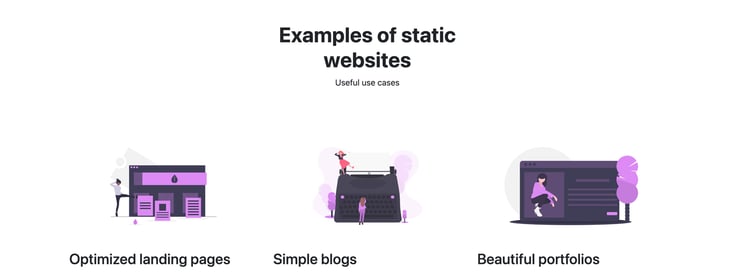 Screenshot of Tiiny Host examples of static pages