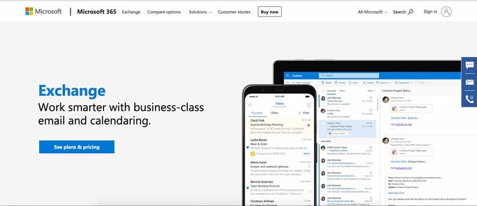 Screenshot of Microsoft Exchange website Screenshot of Microsoft Exchange website