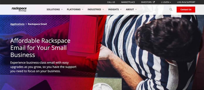 Screenshot of Rackspace email website Screenshot of Rackspace email website