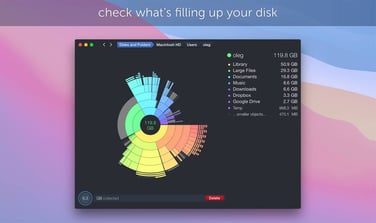 Screenshot of DaisyDisk application with pastel wave background