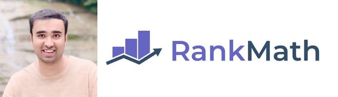 Bhanu Ahluwalia, Co-Founder and CMO of Rank Math, and company logo