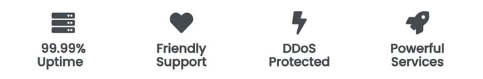 Icons representing uptime, support, security, and performance Icons representing uptime, support, security, and performance