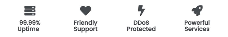 Icons representing uptime, support, security, and performance Icons representing uptime, support, security, and performance