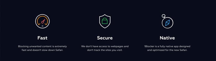 icons representing benefits of 1Blocker