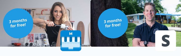 Images of small business owners with promo logos