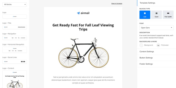 Screenshot of email design interface