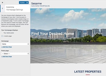 Screenshot of Sesame theme backend