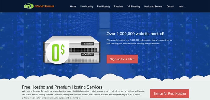 Screenshot of ByetHost website
