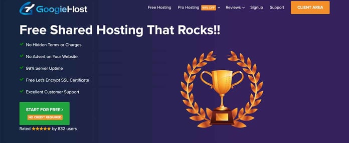 Screenshot of GoogieHost website