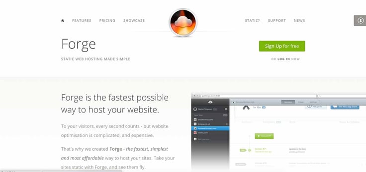 Screenshot of Forge website