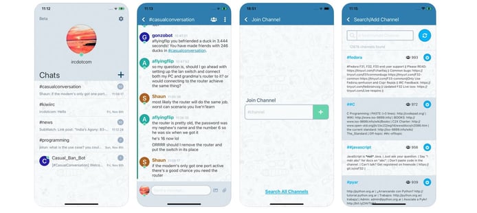 Screenshots of ircdotcom