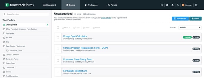 Screenshot from Formstack forms dashboard Screenshot from Formstack forms dashboard