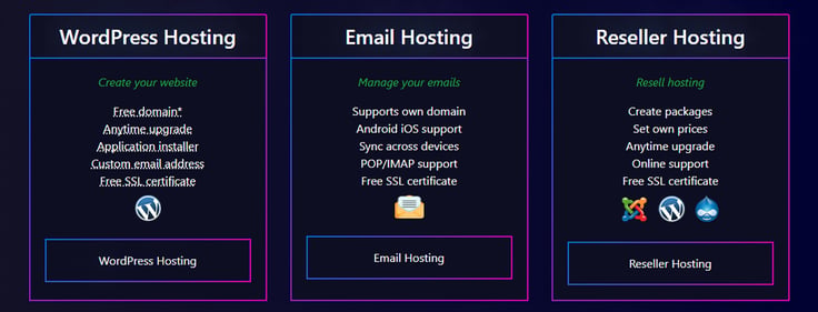 WordPress Hosting, Email Hosting, and Reseller Hosting available