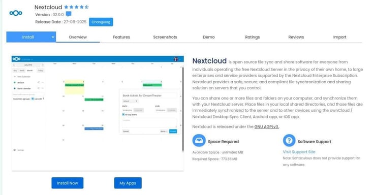 Nexcloud install screen