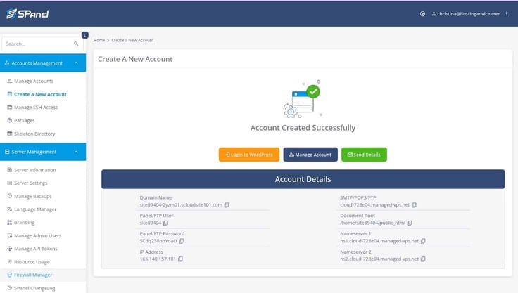 Account details page