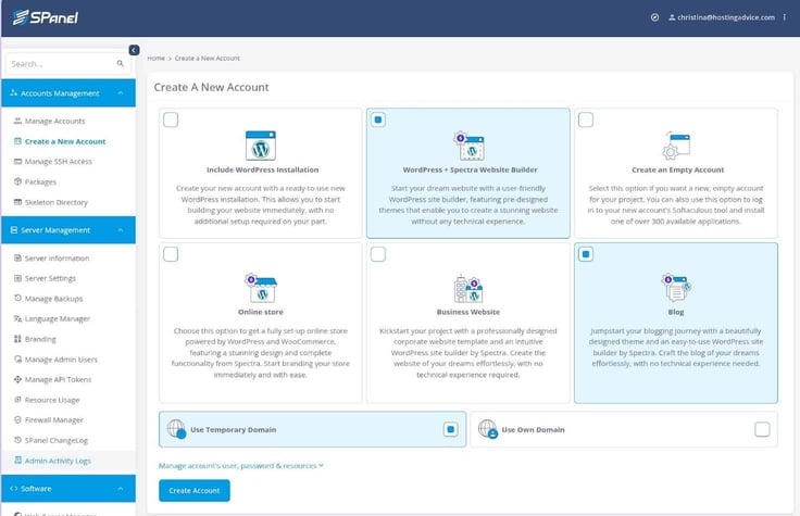 Create a new account page