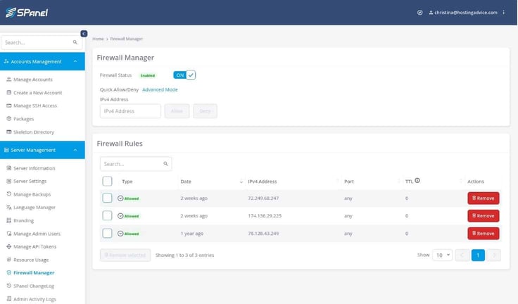 SPanel firewall manager