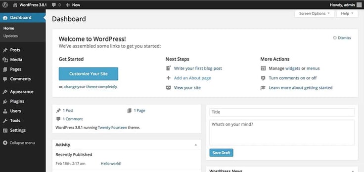 WordPress dashboard screenshot WordPress dashboard screenshot