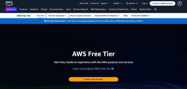 AWS Free tier website screenshot AWS Free tier website screenshot