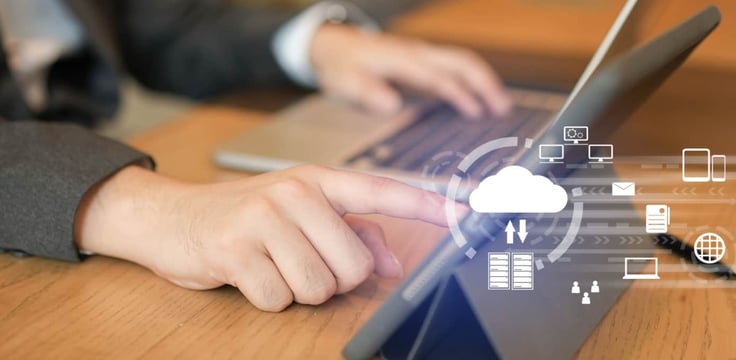cloud hosting icons and tablet